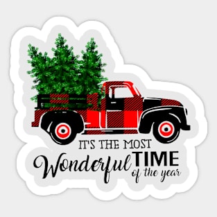 Truck Plaid Merry Chritsmas Gift Sticker